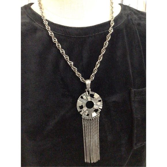 Vintage Sarah Coventry 26” Necklace Statement Silver Fringe 🍁🍂 - Picture 1 of 12